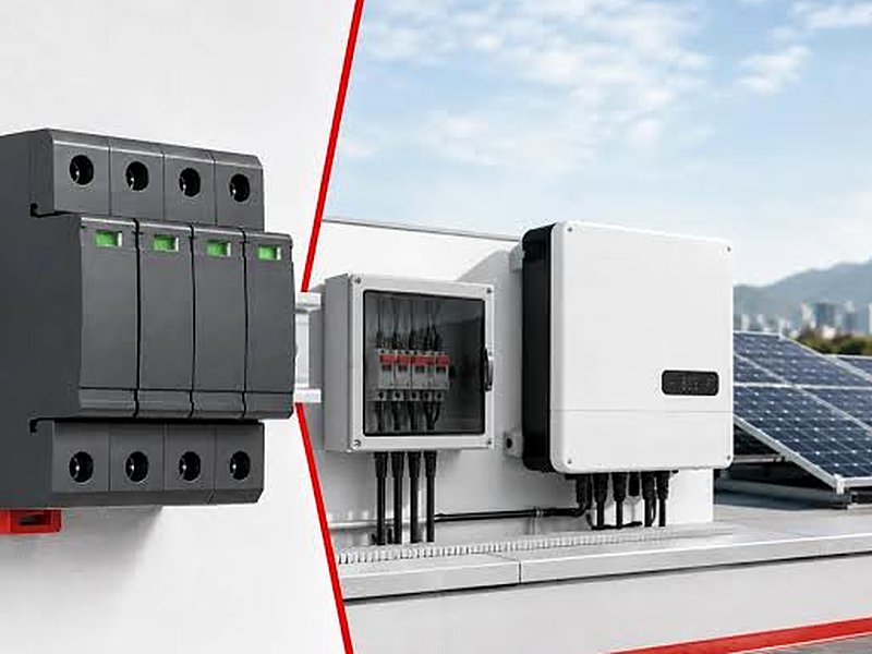 Solar DC cabling and combiner box connected to panels